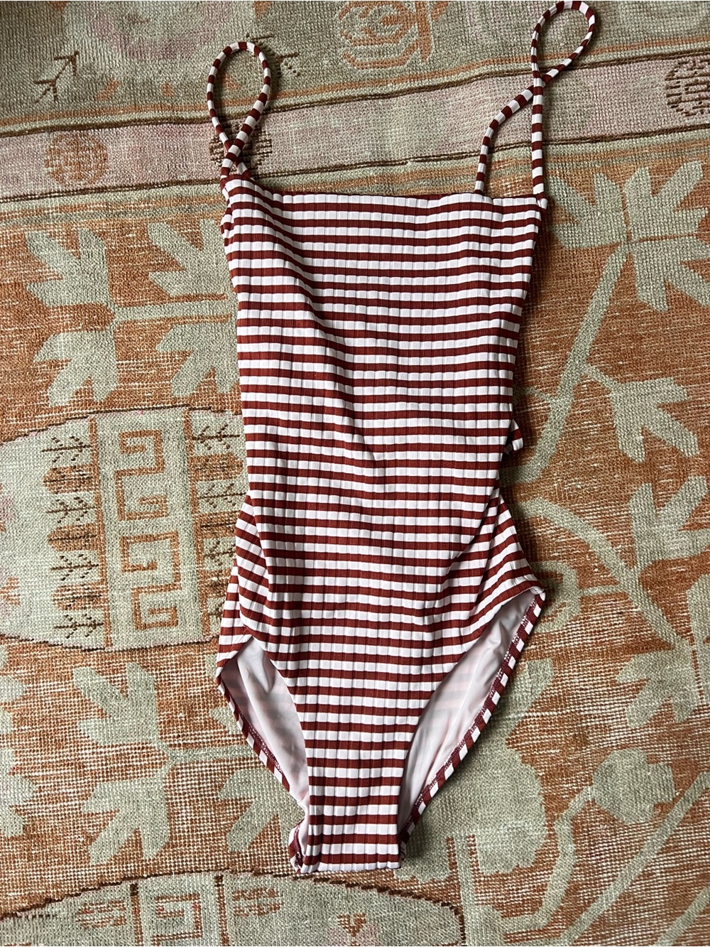 Striped Red and Pink One-Piece Swimsuit with Adjustable Straps